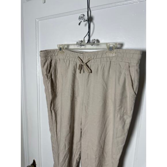 Cato Khaki Drawstring Pull On Tan Relaxed Cotton Linen Pants Women's Size XL - Picture 4 of 6